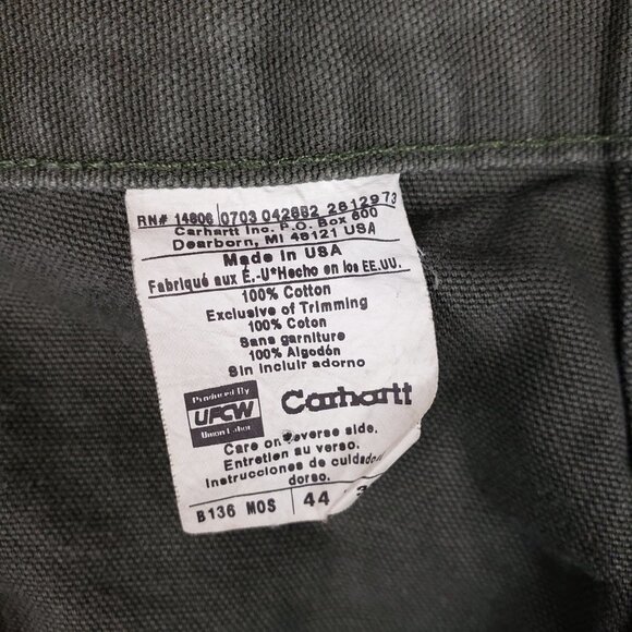Carhartt Double Knee Work Pants B136 MOS USA Made Green Duck Canvas Size 44 x 30 - Picture 9 of 12